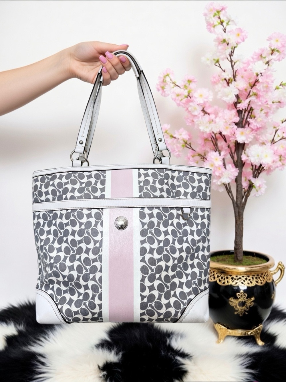 COACH CHELSEA SIGNATURE STRIPE HERITAGE TOTE